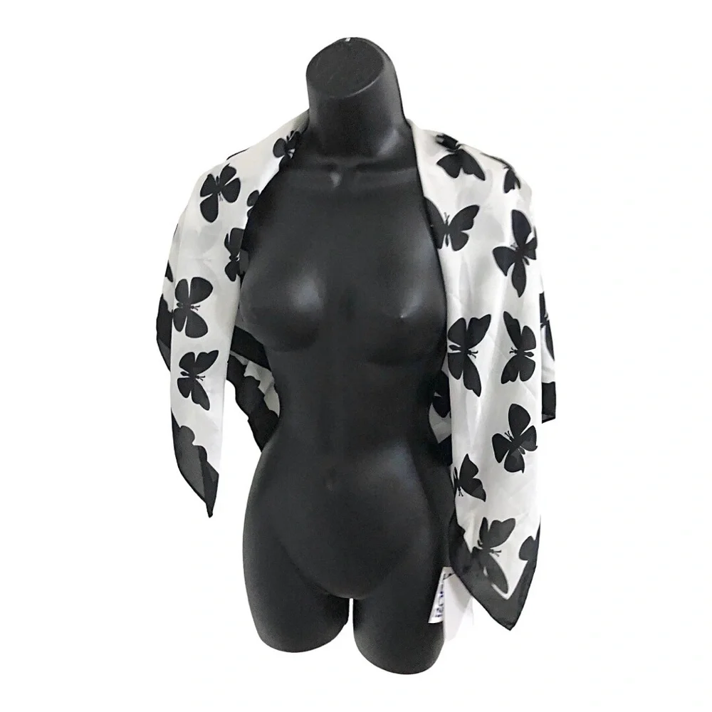 Juicy Couture black & white butterfly‎ print scarf wrap shawl ~35.5”x35.5 new